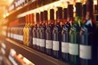 Bottles of wine in a grocery store in a close-up shot, macro shot -  made with Generative AI tools