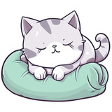 Fototapeta Abstrakcje - Cute cartoon cat is sleeping on the pillow