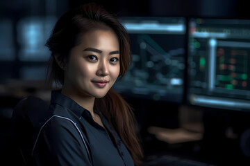 Wall Mural - portrait of a person in an IT firm, Asian cute young lady. Generative AI