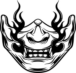Wall Mural - Japanese demon evil mask , mascot logo illustration line art
