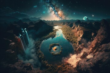Wall Mural - mountain landscape at night with star in the sky. distinct generative ai image.