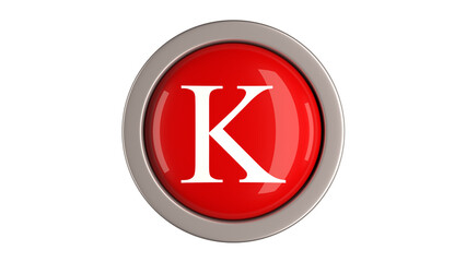 Red Button 3d with letter K white color  on top, 3d button PNG isolated white background
