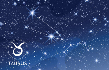 Wall Mural - taurus constellation in the blue night sky, zodiac sign, earth element, astrology banner for horosco