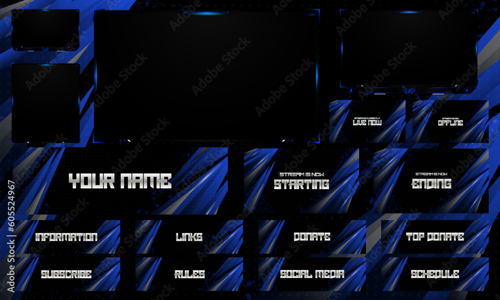 Twitch Overlay Live Stream template set Stock Vector | Adobe Stock