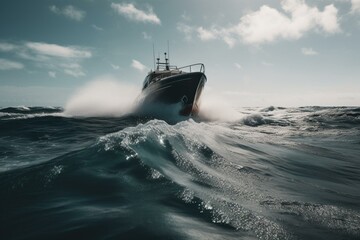 Wall Mural - A lavish boat cruising on waves in the ocean. Generative AI