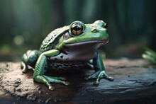 Illustration Of A Green Frog On A Nature Background. Generative AI