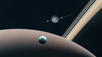 Wall Mural - Voyager Moving Away from Titan and Saturn