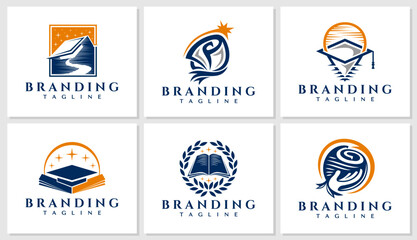 Illustrative abstract education logo design bundle. Luxury school bagde logo set.