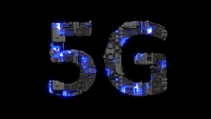 Poster - modern cybernetic text 5G shining blue electrical light, isolated - object 3D rendering