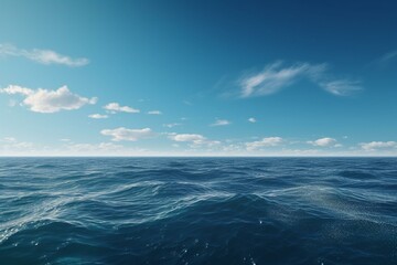  Illustration of a soothing desktop wallpaper featuring calm blue sky and ocean. Generative AI