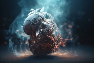 3D fetus with genetic material against abstract backdrop. Generative AI