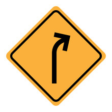 Right Curve Ahead Traffic Sign Vector Illustration , Warning,sign Symbol On Yellow Background..eps