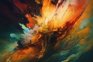 Wall Mural - Colorful abstract painting of a tornado on an illustrated background. Digital artwork. Generative AI