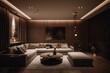View of dim lit living room with beige wall. Generative AI