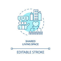 Shared living space turquoise concept icon. Urban planning. Residential neighborhood. Social cohesion. Small community abstract idea thin line illustration. Isolated outline drawing. Editable stroke