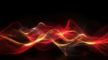 Abstract Futuristic Background With Red And Yellow Glowing Neon Moving High Speed Wave Lines And Bokeh Lights. Visualization Of Sound Waves. Data Transfer Concept. Fantastic Wallpaper. Generative AI