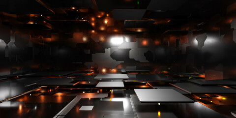 Poster - Illustration of a dark room illuminated by multiple lights in a 3D render