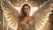 Beautiful woman Angel with white wings. Generative AI
