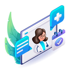 Poster - 3D Isometric people character illustration. Cartoon Concept of online consultation doctor. Online medicine, healthcare, medical diagnostics. 3d realistic