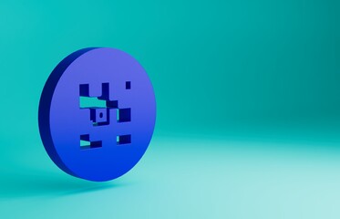 Poster - Blue QR code sample for smartphone scanning icon isolated on blue background. Minimalism concept. 3D render illustration