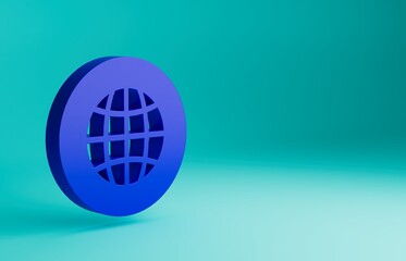 Sticker - Blue Global technology or social network icon isolated on blue background. Minimalism concept. 3D render illustration