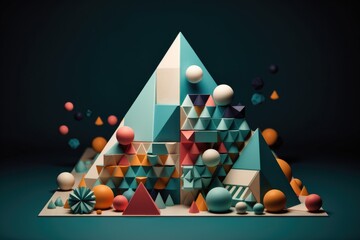 Wall Mural - abstract and minimalistic 3d geometric art piece made of triangles, squares, and circles, created with generative ai