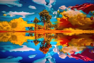 Wall Mural - abstract and surreal landscape with upside-down sky, crazy colors, and unusual shapes, created with generative ai