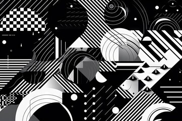 Sticker - abstract geometric line art with black and white color scheme, created with generative ai