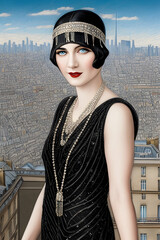 Wall Mural - Beautiful vintage flapper woman from the 1920s (AI-generated fictional illustration)