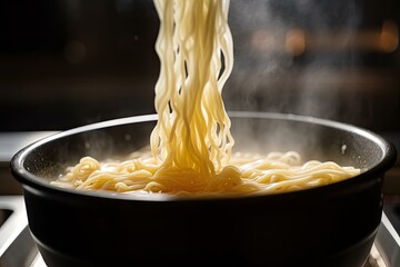 Canvas Print - close-up of piping hot ramen with steam rising from the broth, created with generative ai