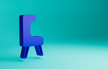 Wall Mural - Blue Armchair icon isolated on blue background. Minimalism concept. 3D render illustration