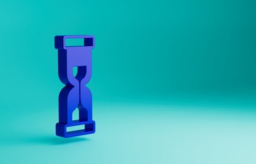 Canvas Print - Blue Old hourglass with flowing sand icon isolated on blue background. Sand clock sign. Business and time management concept. Minimalism concept. 3D render illustration