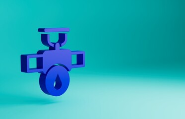 Sticker - Blue Industry metallic pipe and valve icon isolated on blue background. Minimalism concept. 3D render illustration