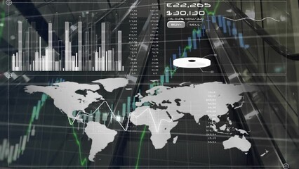 Poster - Animation of statistical, financial and stock market data processing against escalator