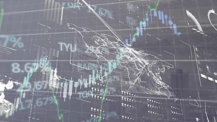 Poster - Animation of interface with financial and stock market data processing against world map