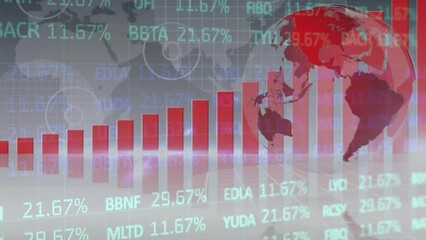 Poster - Animation of statistical and stock market data processing against spinning globe and world map