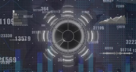 Poster - Animation of round scanner and changing numbers against businessman writing on whiteboard