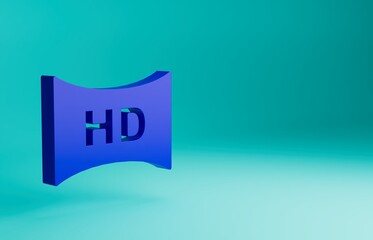 Sticker - Blue Hd movie, tape, frame icon isolated on blue background. Minimalism concept. 3D render illustration