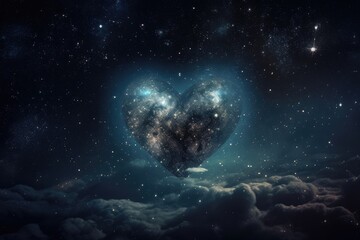 Wall Mural - heart, surrounded by clusters of stars, in the midst of a starry night sky, created with generative 