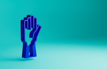 Canvas Print - Blue Protective gloves icon isolated on blue background. Minimalism concept. 3D render illustration