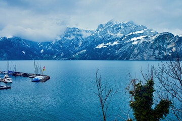 Sticker - Scenic landscape of Lucerne Lake and Alps in winter, Switzerland