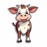 Fototapeta Pokój dzieciecy - Cow flat drawing. Little calf cute kawaii style. Cartoon character animal in baby manner. For kids game, animation, app. Milk dairy products. Sticker, emoji, icon, logo, simple vector. Generative AI