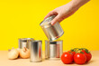 canvas print picture - Canned food in blank metal jars, concept of canned food