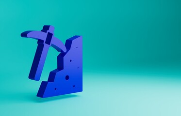 Poster - Blue Pickaxe icon isolated on blue background. Minimalism concept. 3D render illustration