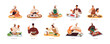 © Good Studio - Meat, fish, vegetable and sauces chefs at work in restaurant. Professional cooks, culinary workers preparing, cooking different dishes at kitchen. Flat vector illustration isolated on white background