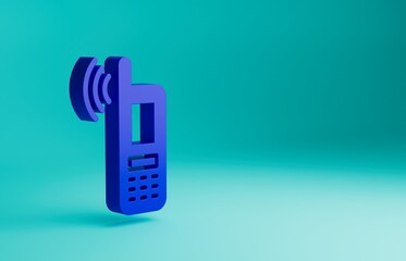 Canvas Print - Blue Smartphone with free wi-fi wireless connection icon isolated on blue background. Wireless technology, wi-fi connection, wireless network. Minimalism concept. 3D render illustration