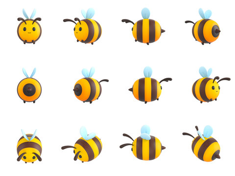 Cartoon Cute Bee Set Pack Collection 3d Render