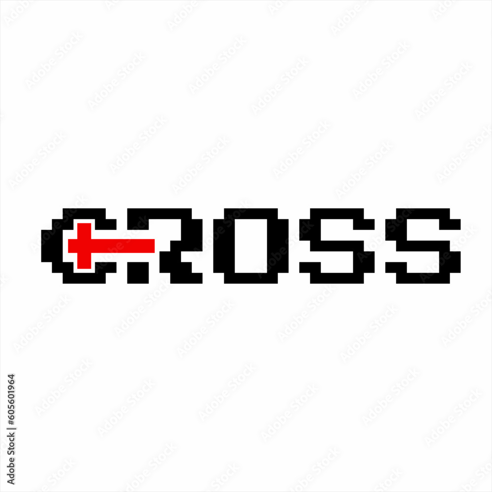 Cross text 8 bit pixels, for game assets with cross symbol on letters C ...