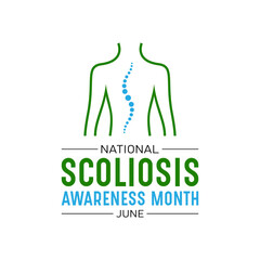 National scoliosis awareness month is observed every year in june. June is scoliosis awareness month. Vector template for banner, greeting card, poster with background. Vector illustration.