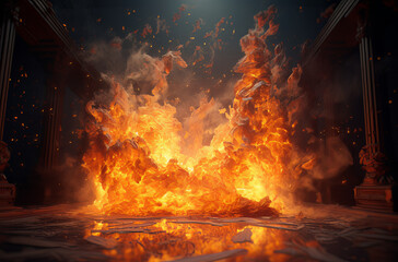 a fire is seen on black background with flames in the background